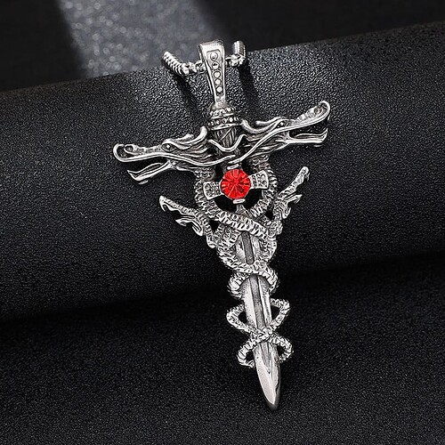 Titan Kette mit Kreuz Zwillingsdrachen