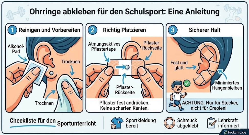 Ohrringe abkleben Schulsport Sicherheit Anleitung
