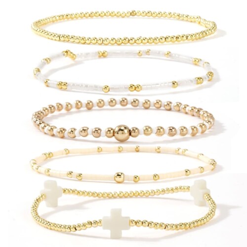 Weiß Kreuz Armband aus Miyuki Perlen Set