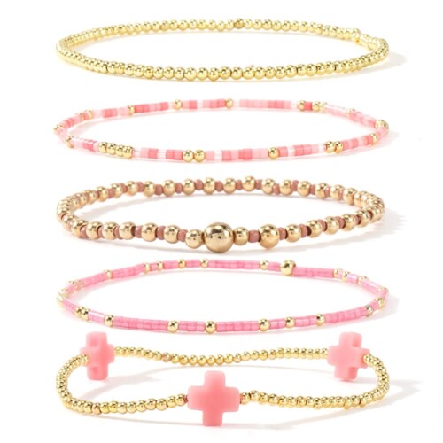 Armband Set Aus Orange und Gold Perlen
