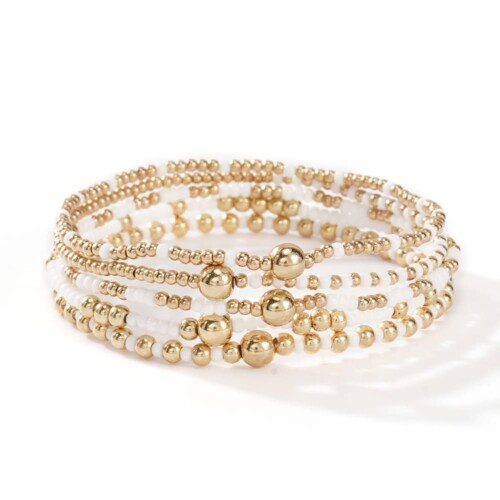 Weiß und Gold Perlen Armband Set