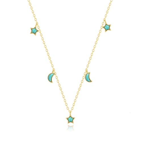 Kette Damen mit Mond Stern Türkis