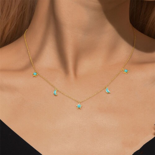 Kette Damen mit Mond Stern Türkis