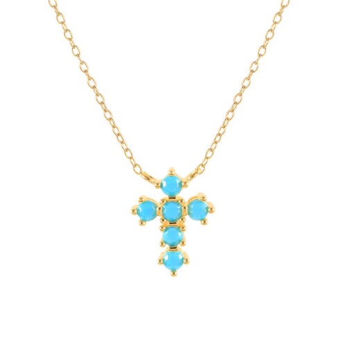 Kreuz Kette mit Türkis