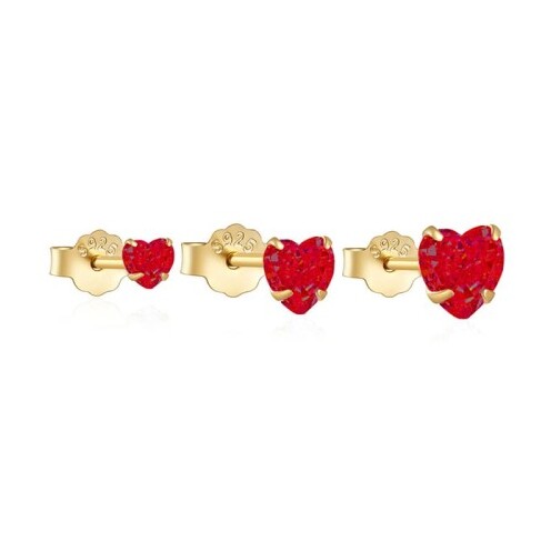 Ohrringe Stecker Herz Set mit Rot Zirkonia