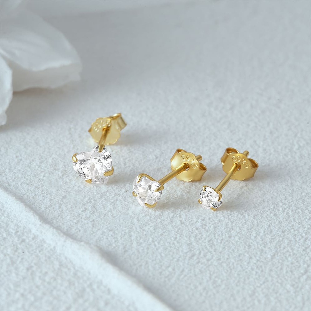 Herz Ohrringe Silber Set mit Zirkonia