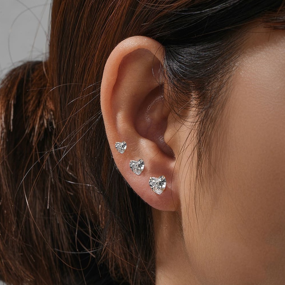 Herz Ohrringe Silber Set mit Zirkonia