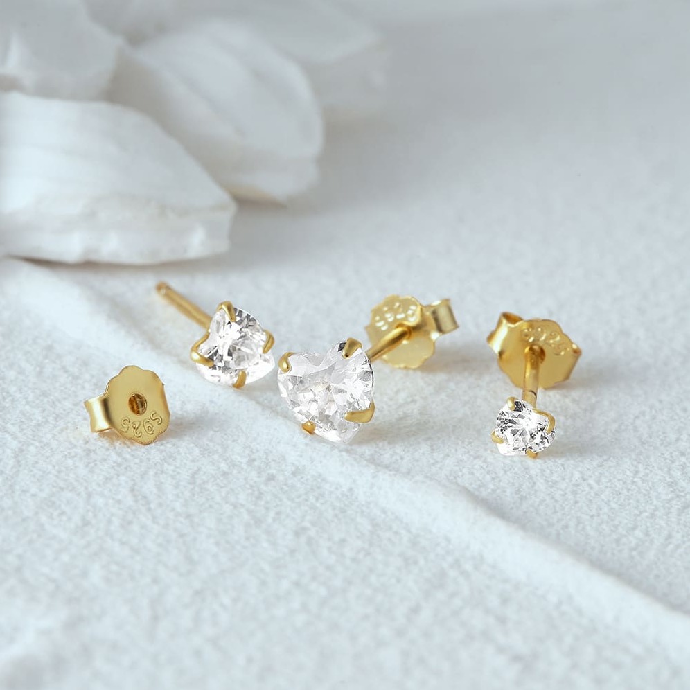 Herz Ohrringe Silber Set mit Zirkonia