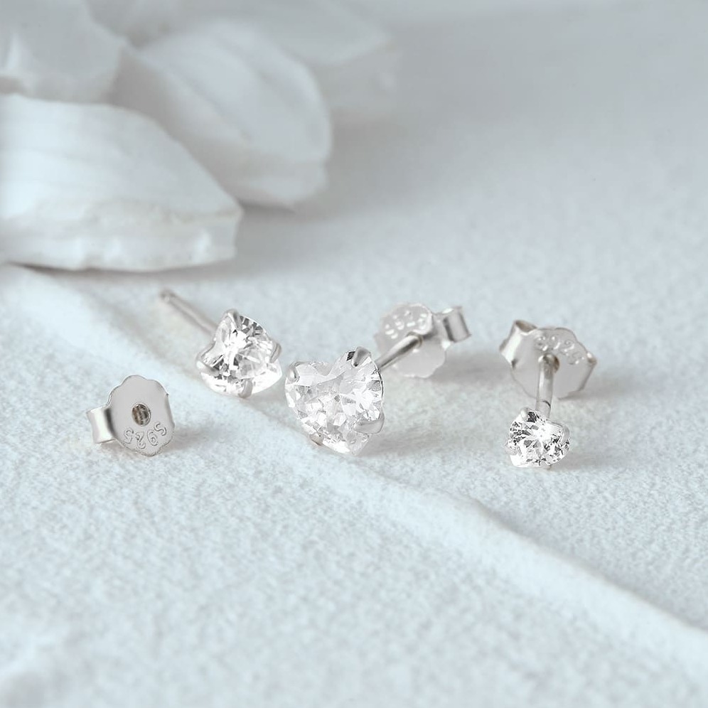 Herz Ohrringe Silber Set mit Zirkonia