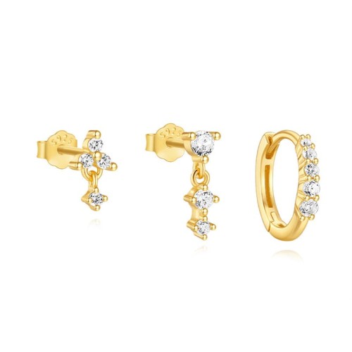 Gold Ohrringe Set mit Weiß Zirkonia
