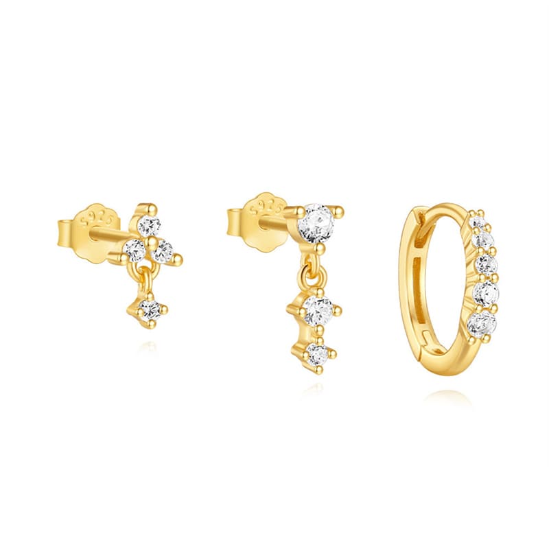 Gold Ohrringe Set mit Weiß Zirkonia