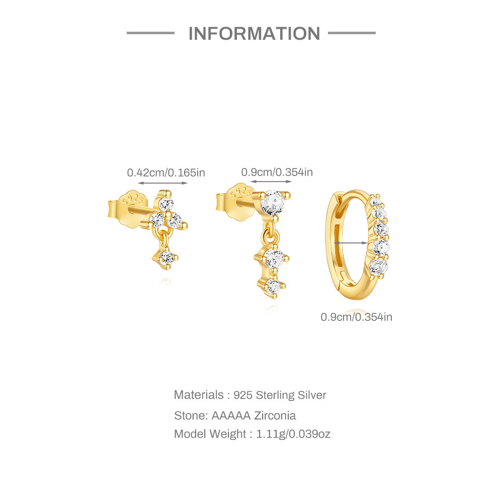 Gold Ohrringe Set mit Weiß Zirkonia