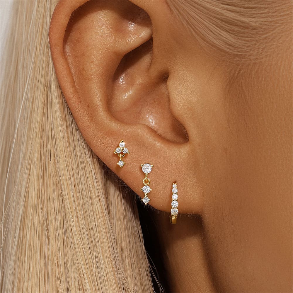 Gold Ohrringe Set mit Weiß Zirkonia