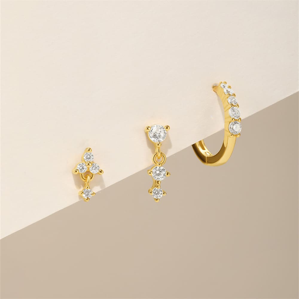 Gold Ohrringe Set mit Weiß Zirkonia