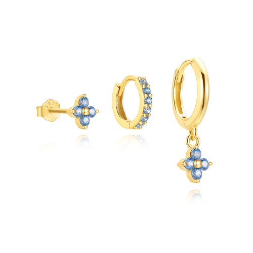 Ohrringe Stecker Set mit Blau Zirkonia