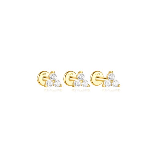 Zirkonia Ohrstecker Silber Vergoldet Set