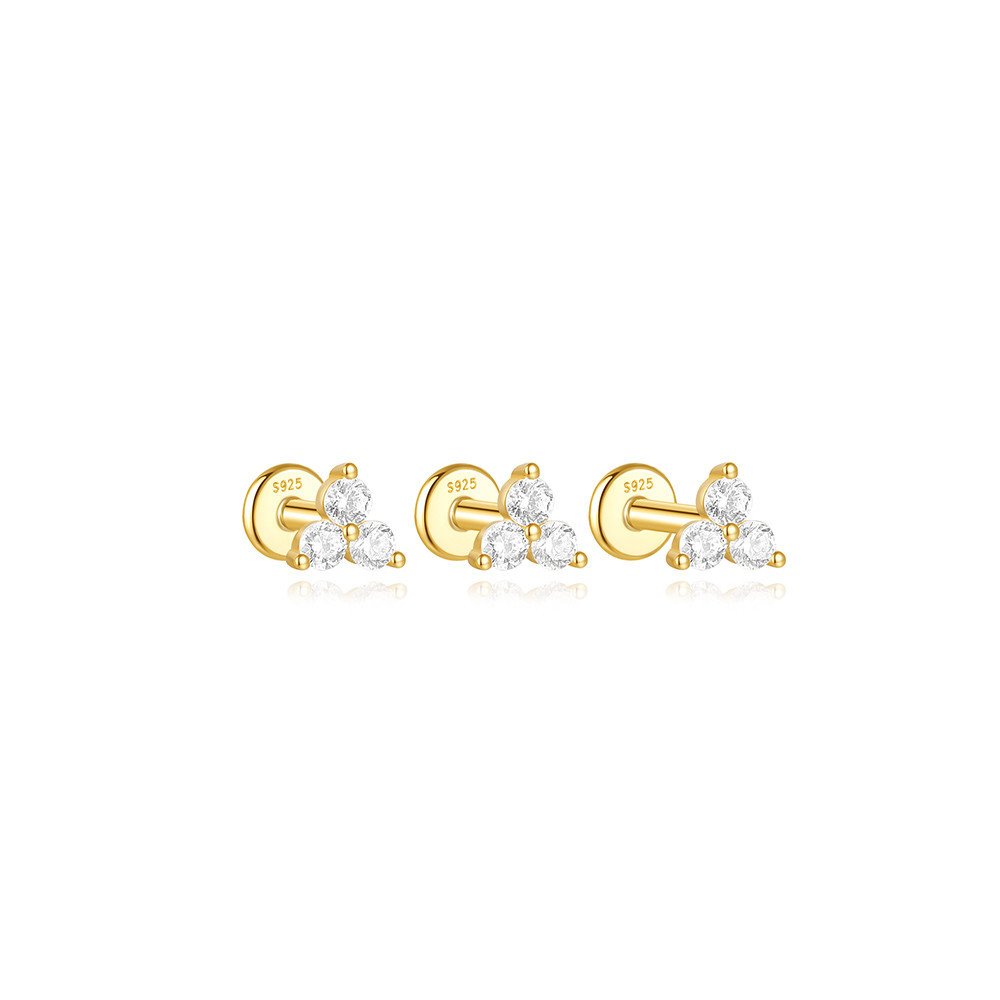 Zirkonia Ohrstecker Silber Vergoldet Set