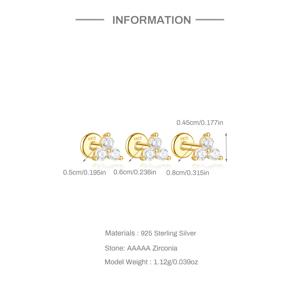 Zirkonia Ohrstecker Silber Vergoldet Set