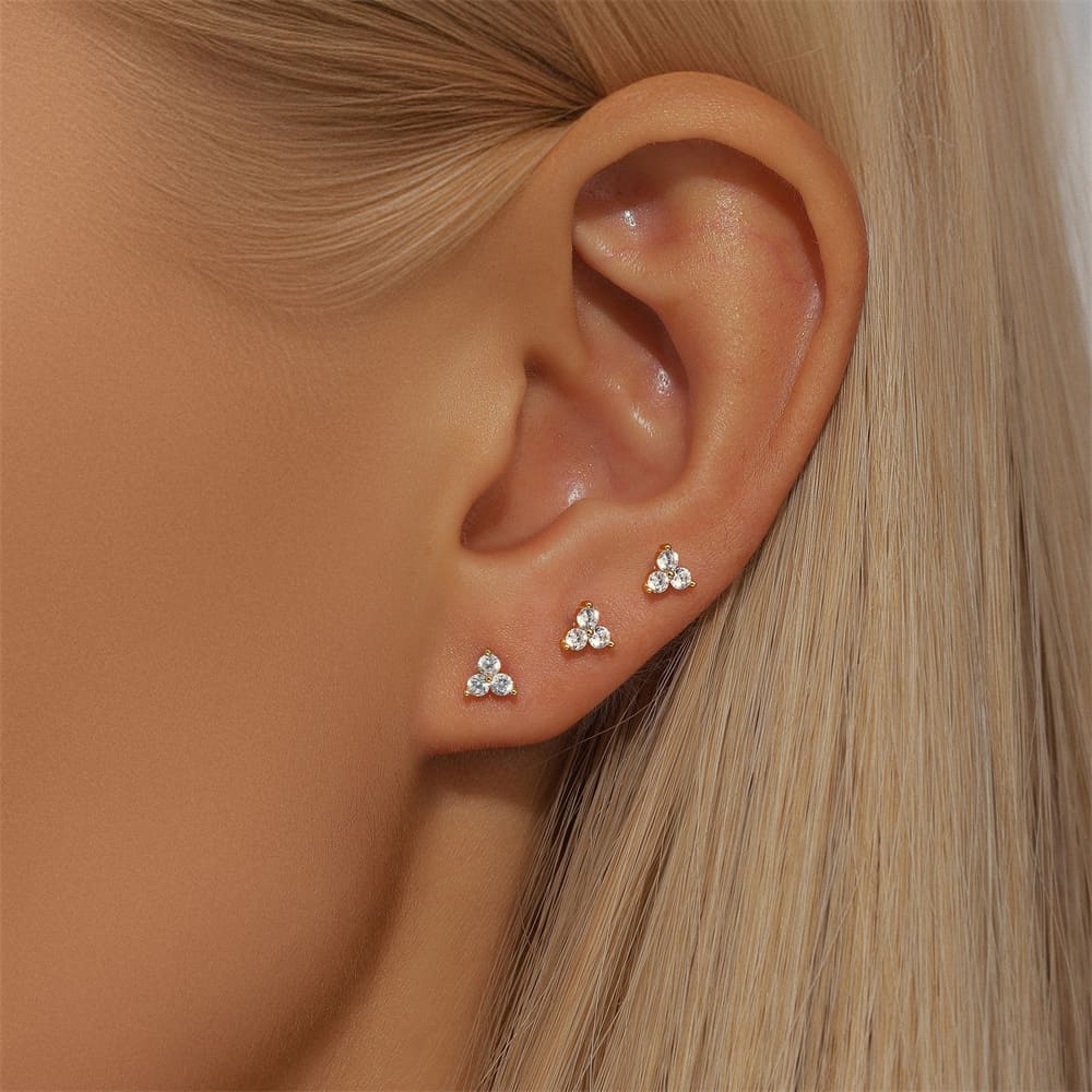 Zirkonia Ohrstecker Silber Vergoldet Set