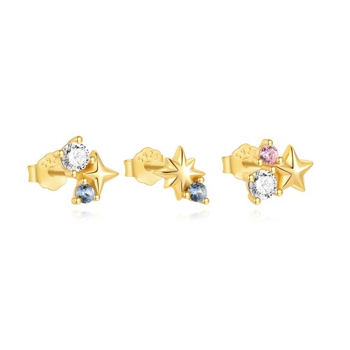 Stern Ohrringe Stecker Set mit Bunt Zirkonia