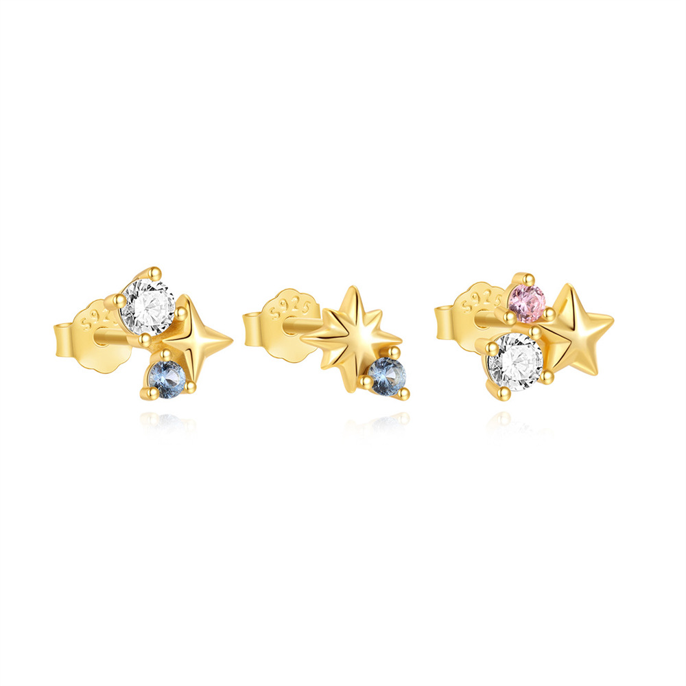 Stern Ohrringe Stecker Set mit Bunt Zirkonia