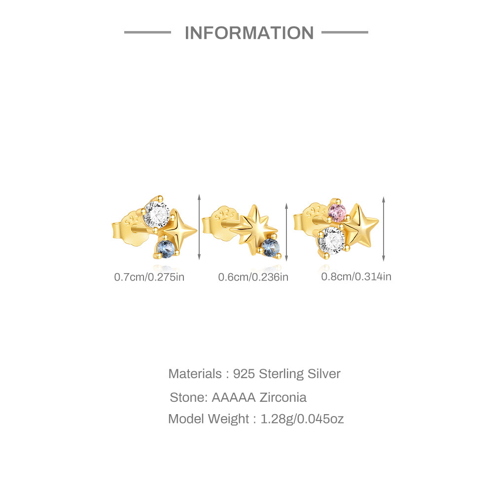 Stern Ohrringe Stecker Set mit Bunt Zirkonia