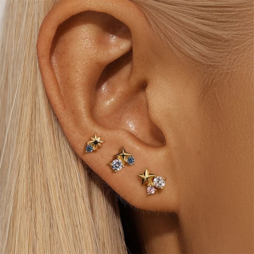 Stern Ohrringe Stecker Set mit Bunt Zirkonia