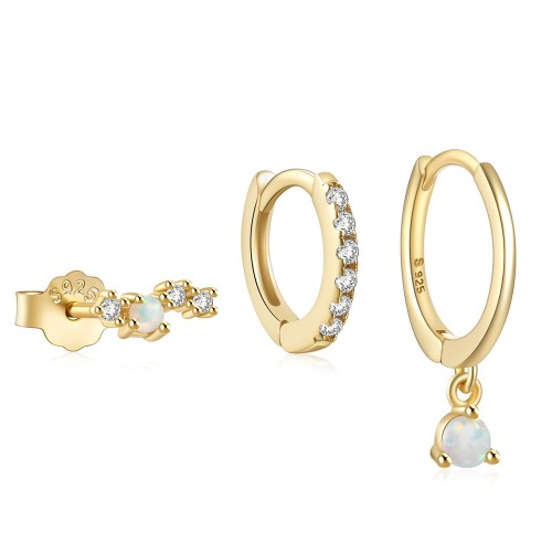 Vergoldet Ohrringe Creolen mit Opal Set