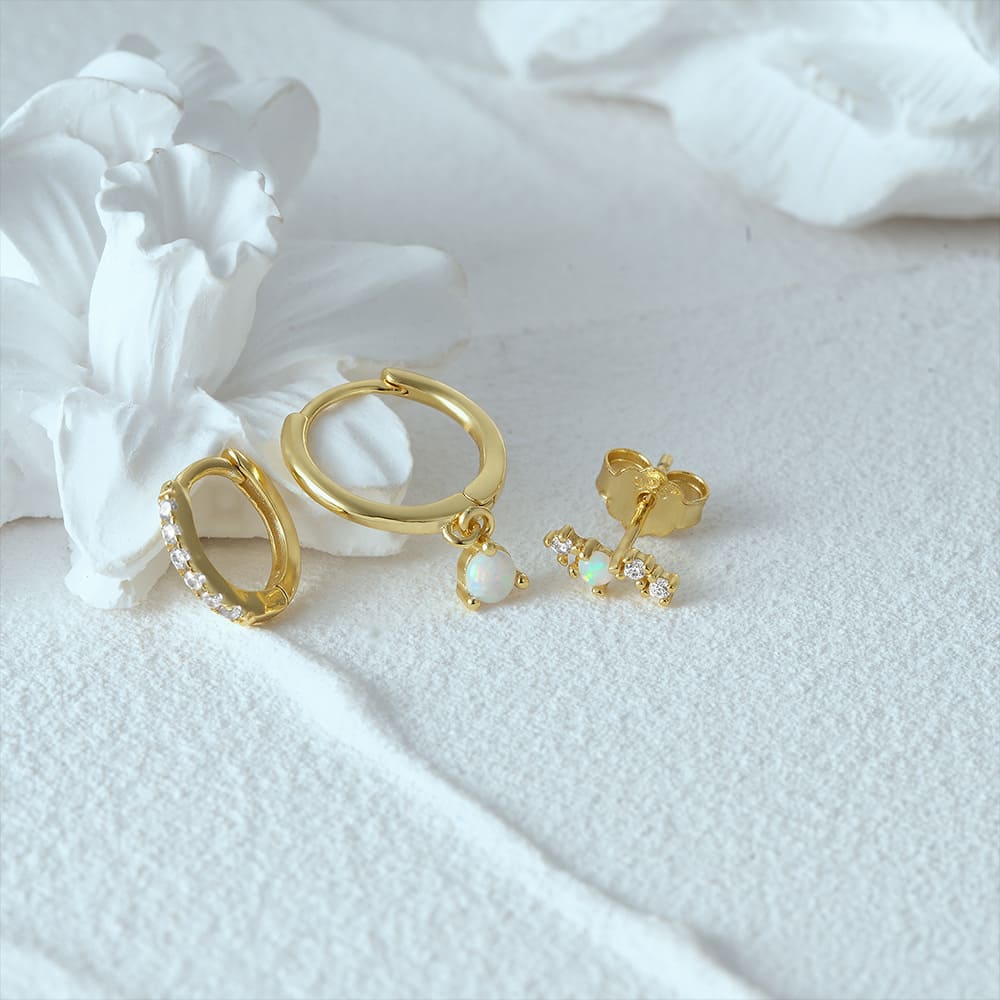 Vergoldet Ohrringe Creolen mit Opal Set