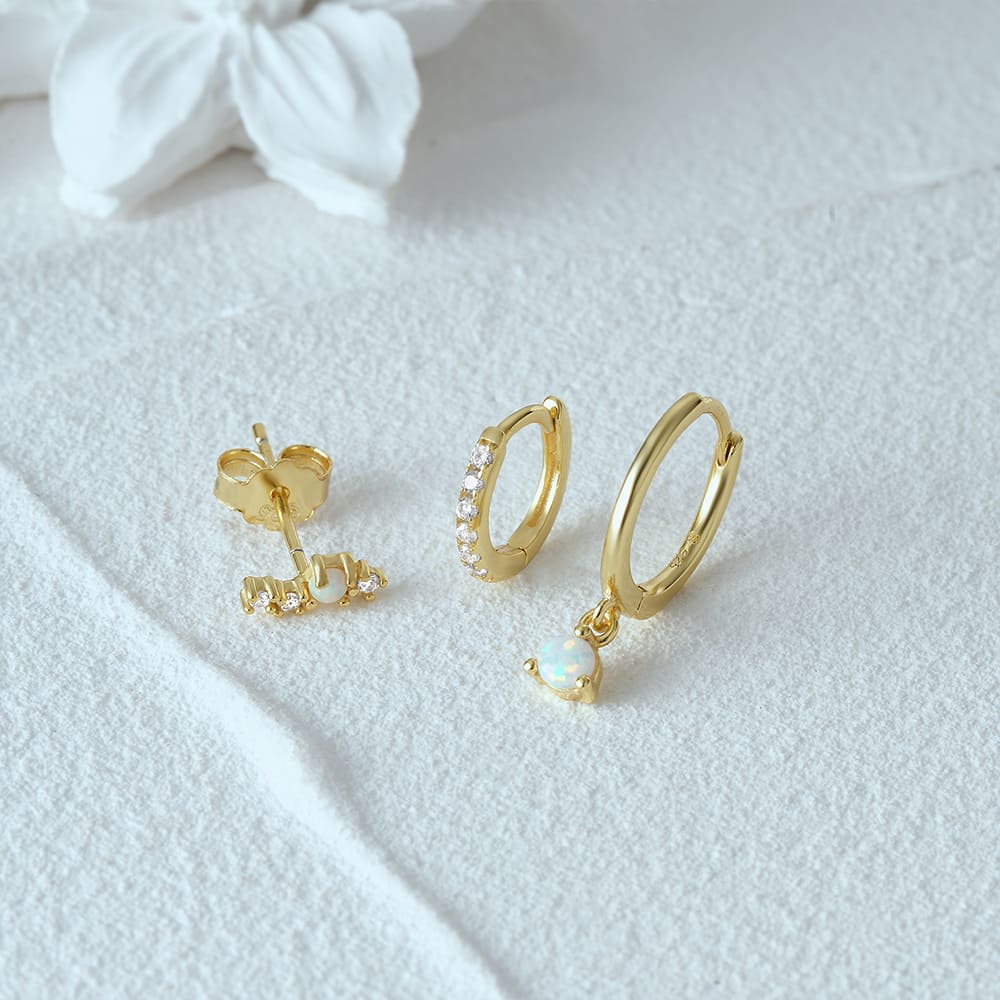 Vergoldet Ohrringe Creolen mit Opal Set