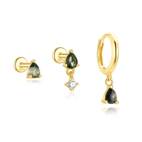Ohrringe Damen Set mit Tropfen Moosachat
