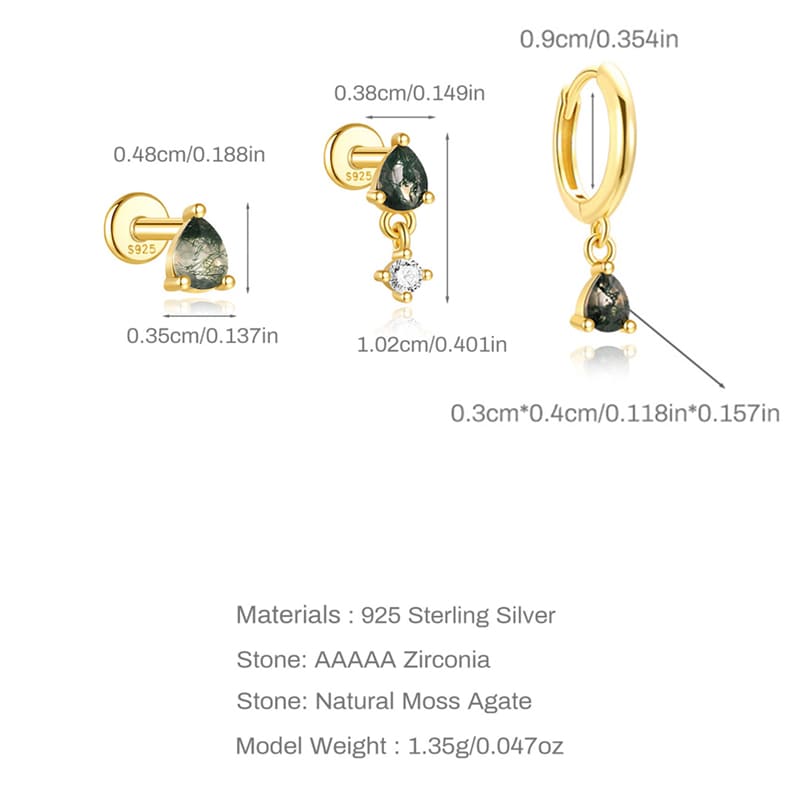 Ohrringe Damen Set mit Tropfen Moosachat