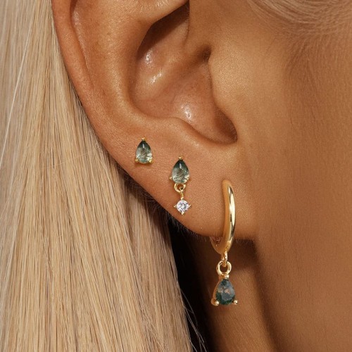 Ohrringe Damen Set mit Tropfen Moosachat