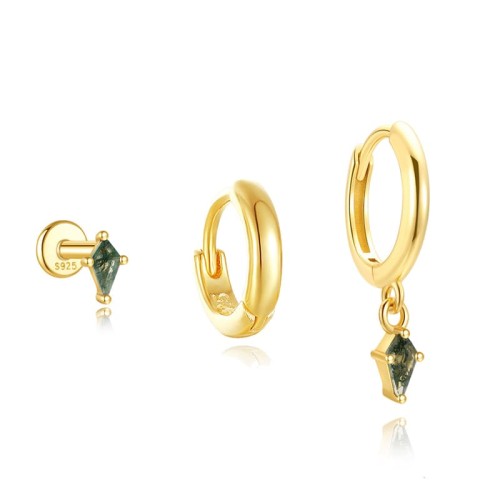 Ohrringe Stecker Set mit Moosachat