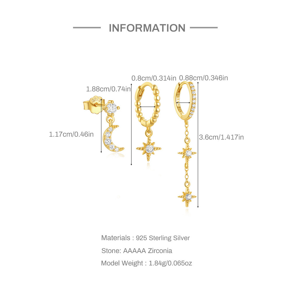 Ohrstecker Creolen Set mit Stern und Mond
