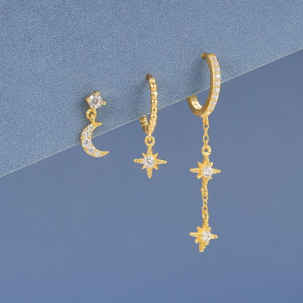 Ohrstecker Creolen Set mit Stern und Mond