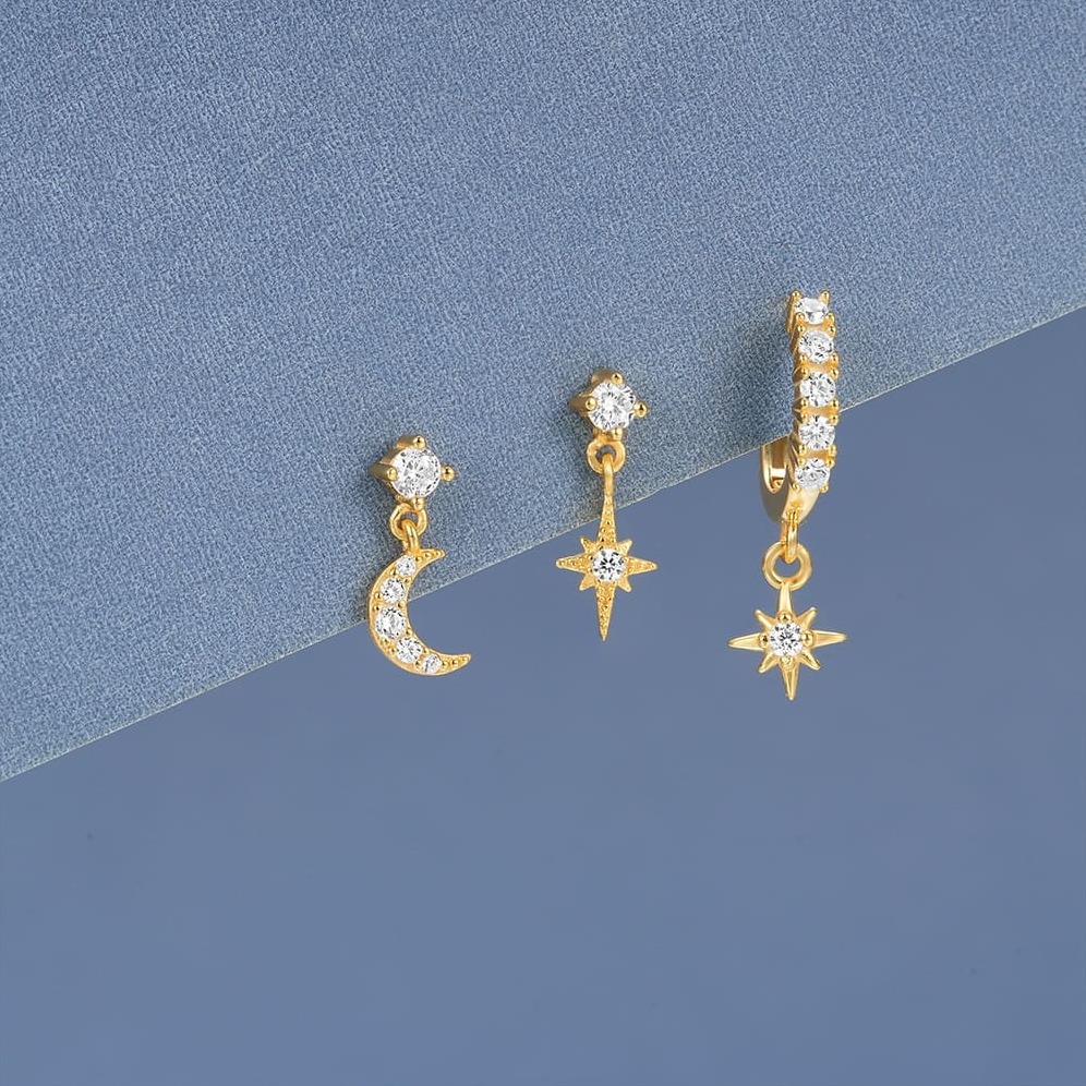 Damen Ohrstecker Set mit Stern und Mond