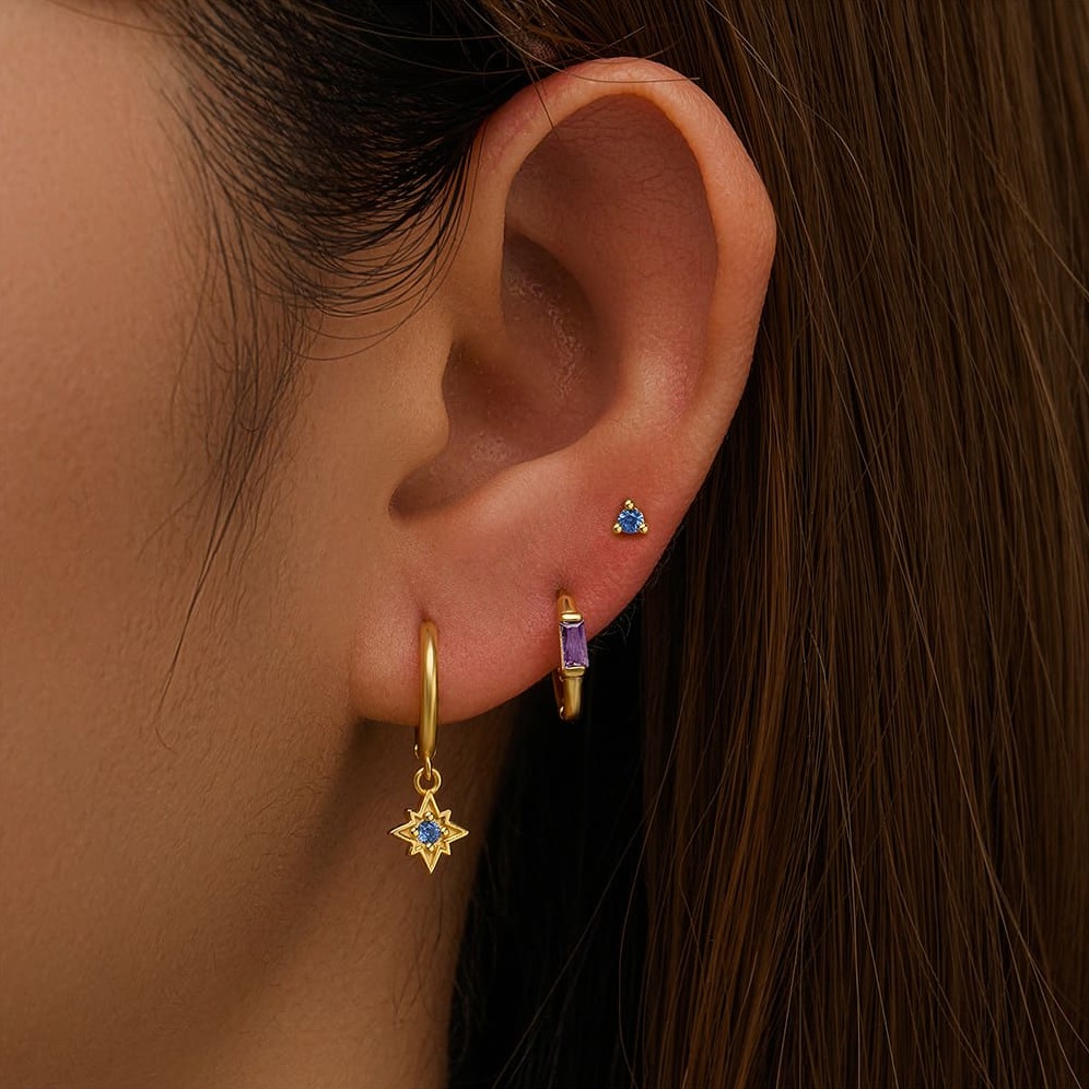 Damen Ohrringe Stecker Set mit Zirkonia