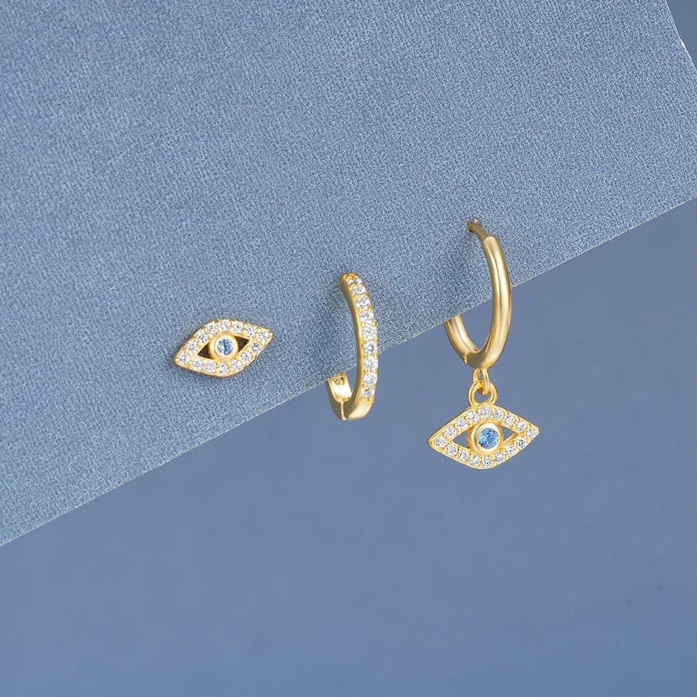 Zirkonia Ohrringe Stecker Set mit Auge
