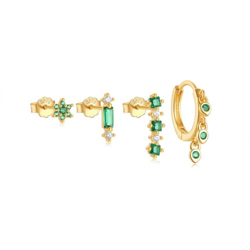 Damen Ohrstecker Set mit Grüner Stein