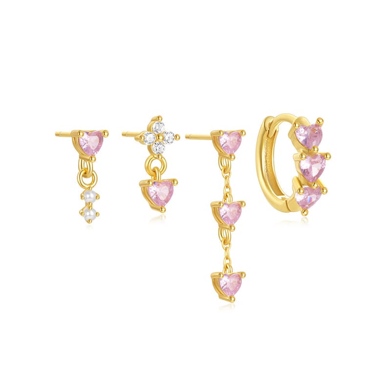 Pink Ohrstecker 4er Set mit Zirkonia