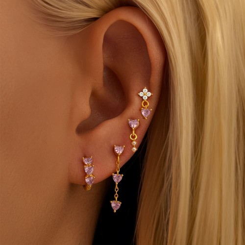 Pink Ohrstecker 4er Set mit Zirkonia