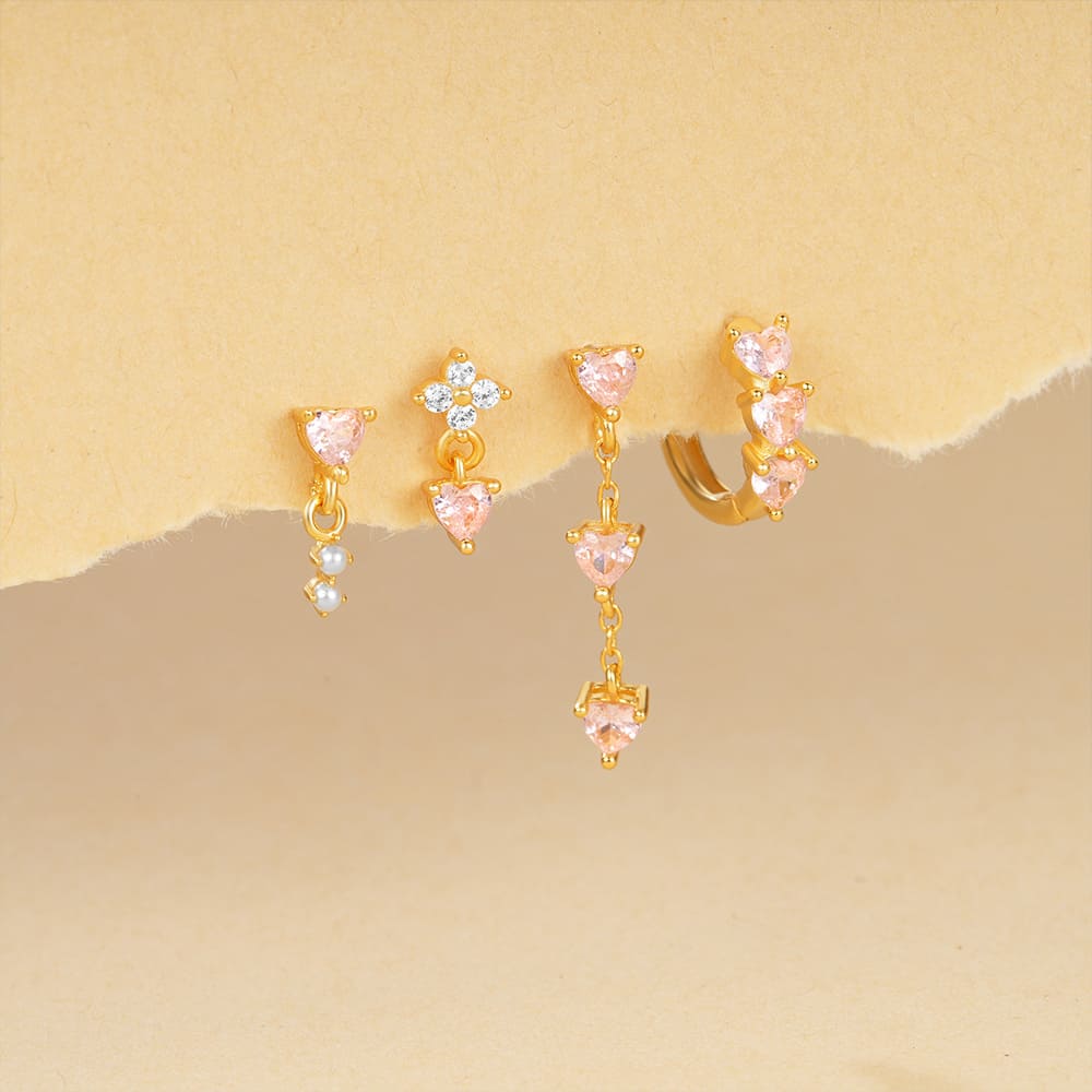 Pink Ohrstecker 4er Set mit Zirkonia