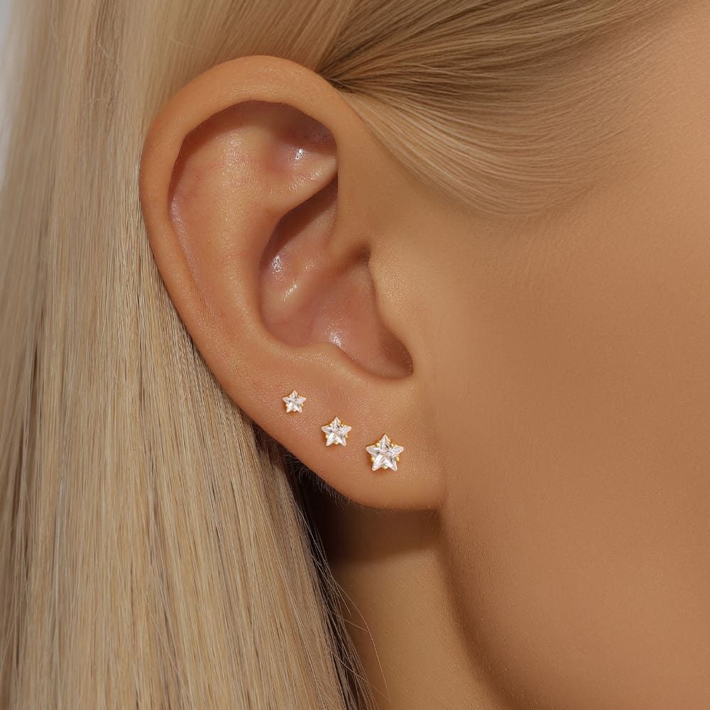 Stern Ohrstecker 4er Set mit Zirkonia