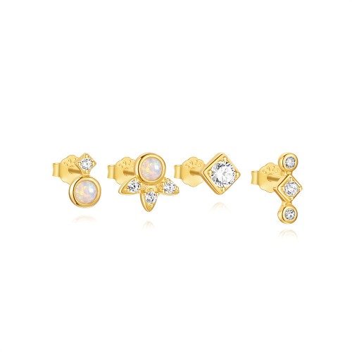 Damen Ohrstecker 4er Set mit Zirkonia und Opal