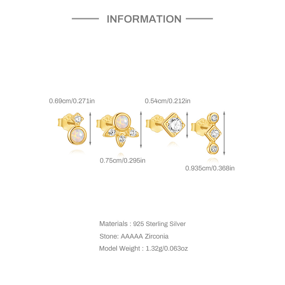 Damen Ohrstecker 4er Set mit Zirkonia und Opal