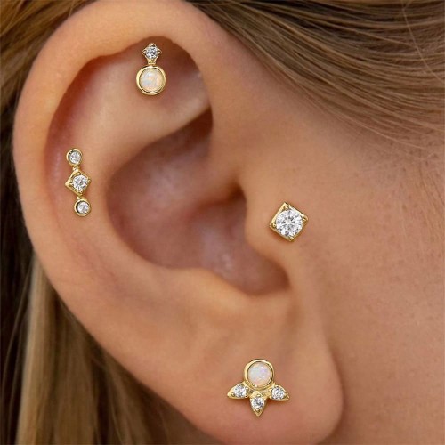 Damen Ohrstecker 4er Set mit Zirkonia und Opal