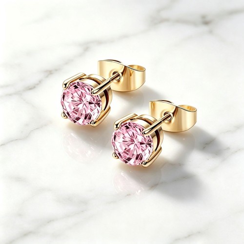 Gold Ohrstecker aus 316L Chirurgenstahl mit Rose Zirkonia