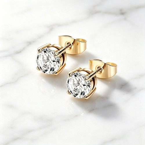 Gold Ohrstecker aus 316L Chirurgenstahl mit Weiße Zirkonia