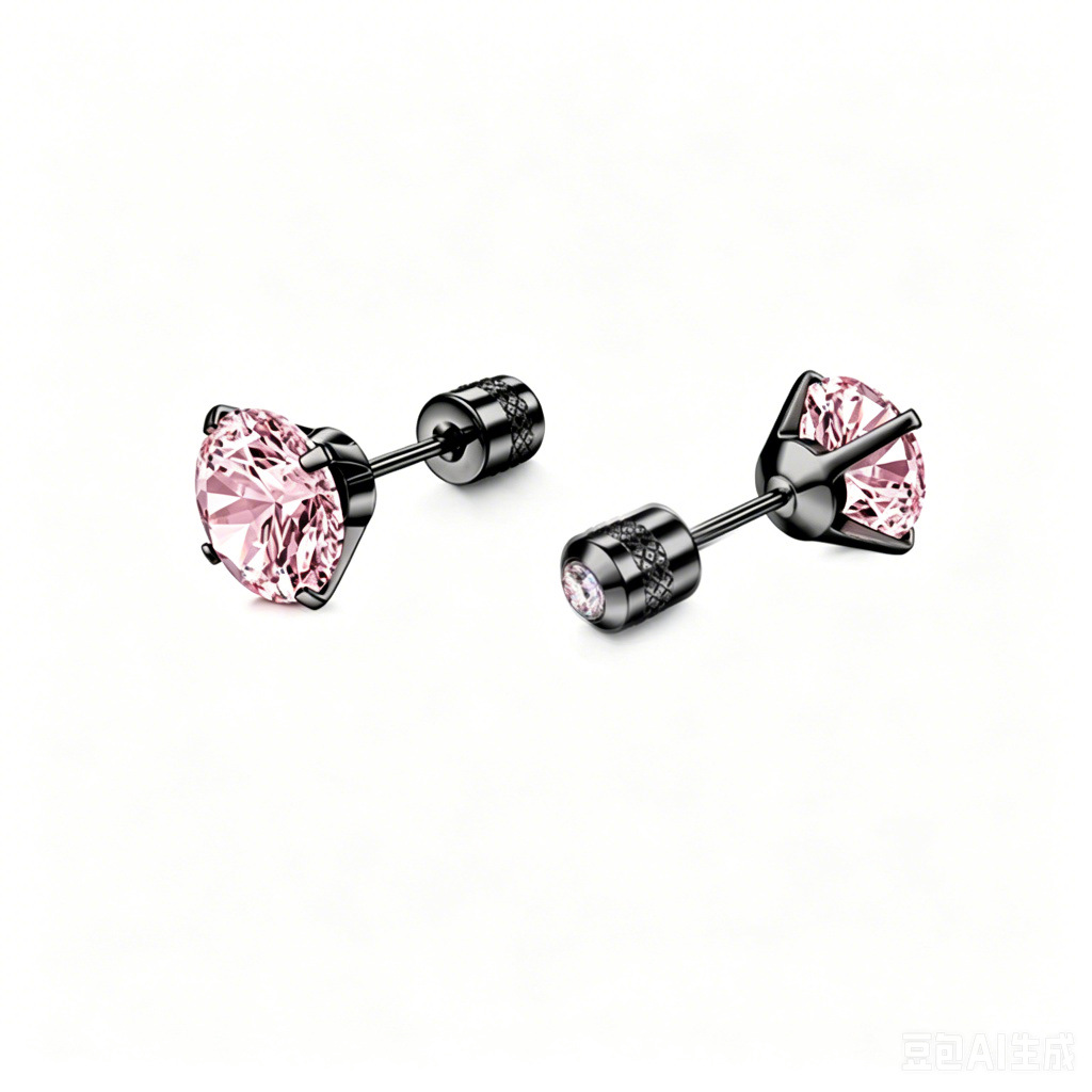 Medizinische Doppel-Zirkonia Ohrstecker aus 316L Chirurgenstahl mit Schraubverschluss - Rosa